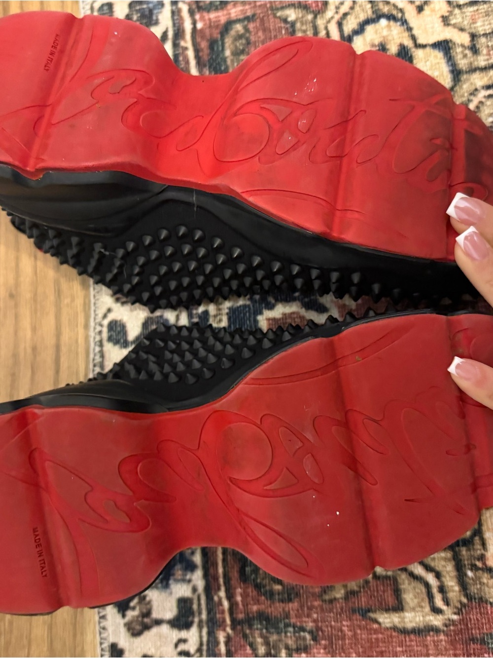 Christian Louboutin Black Studded Slip-On Sneakers with Red Interior - Picture 2 of 4